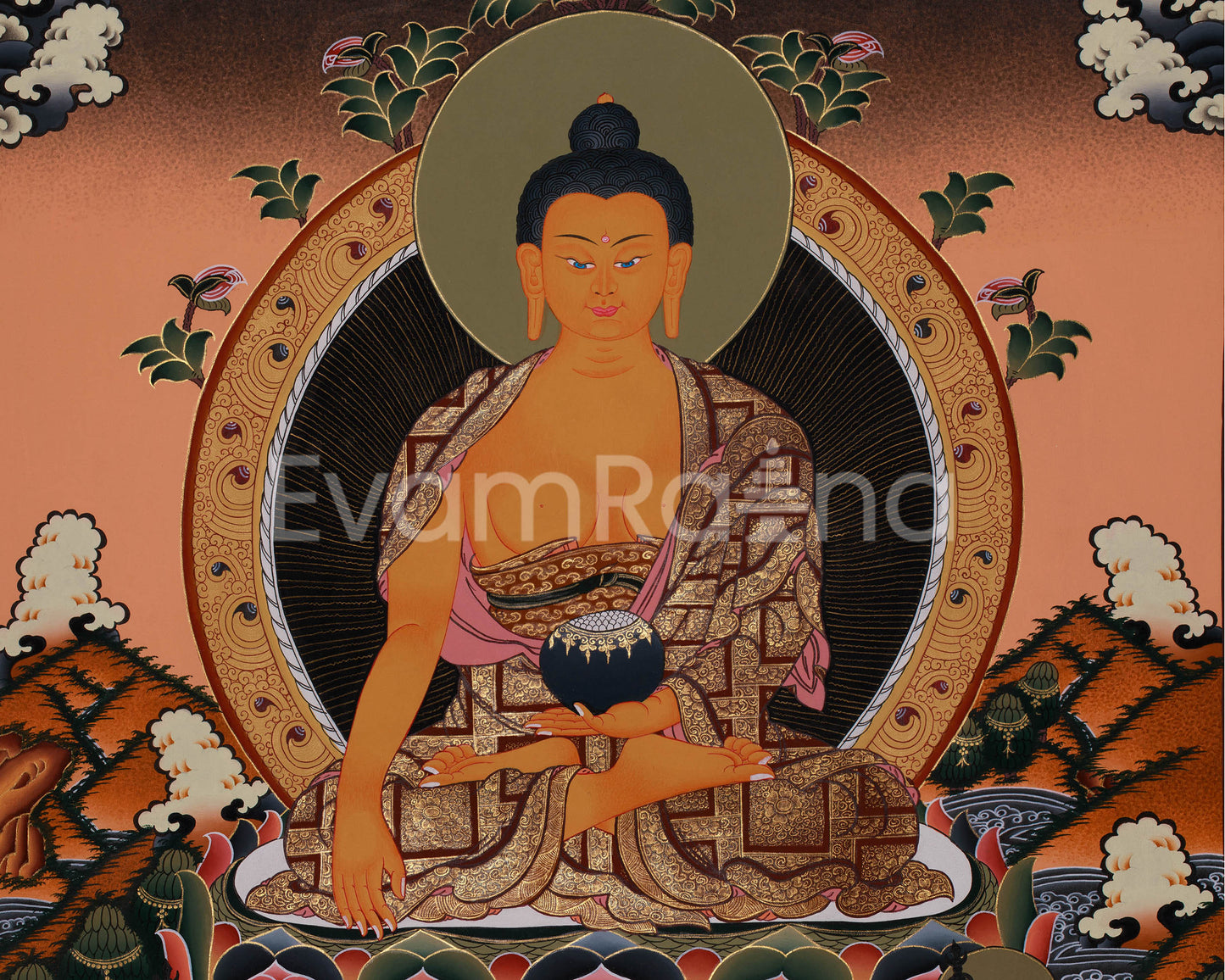 Beautiful Hand-Painted Buddha with Sariputra and Maudgalyayana | Compassion of Yoga