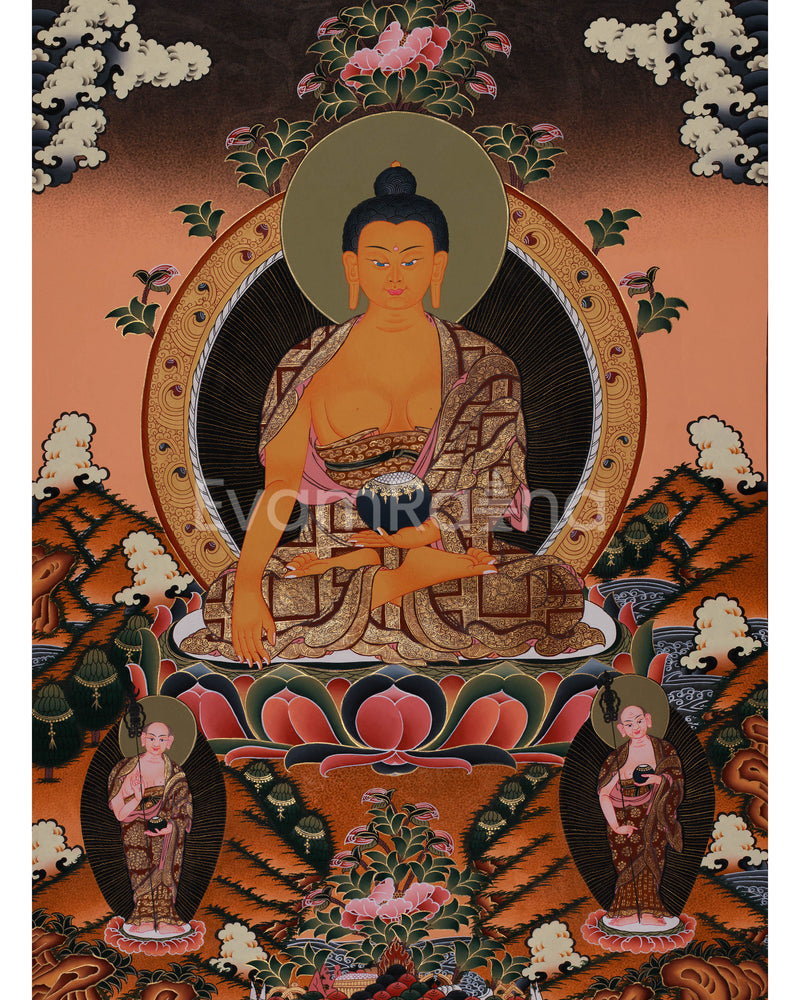 Beautiful Hand-Painted Buddha with Sariputra and Maudgalyayana | Compassion of Yoga