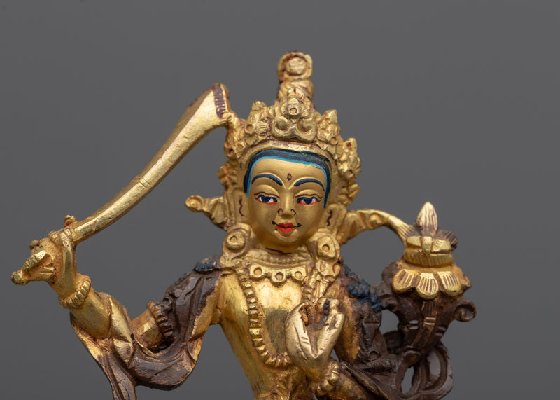 Golden Manjushri Statue | Bodhisattva Wisdom Deity