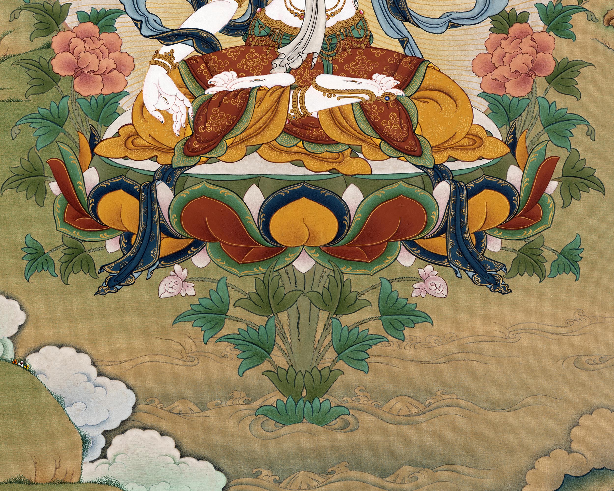 Tibetan Bodhisattva Thangka Print | White Tara, Amitayus and Namgyalma Thangka