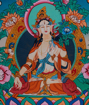 Seven-Eyed Goddess, White Tara (Sita Tara) Thangka | Bodhisattva of Longevity and Healing | Sacred Meditation Decor | Divine Female Buddha