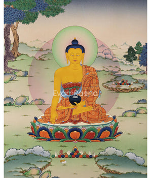 Himalayan Shakyamuni Buddha Prayer Thangka Print | Gautama Buddha Print As Spiritual Room Decor