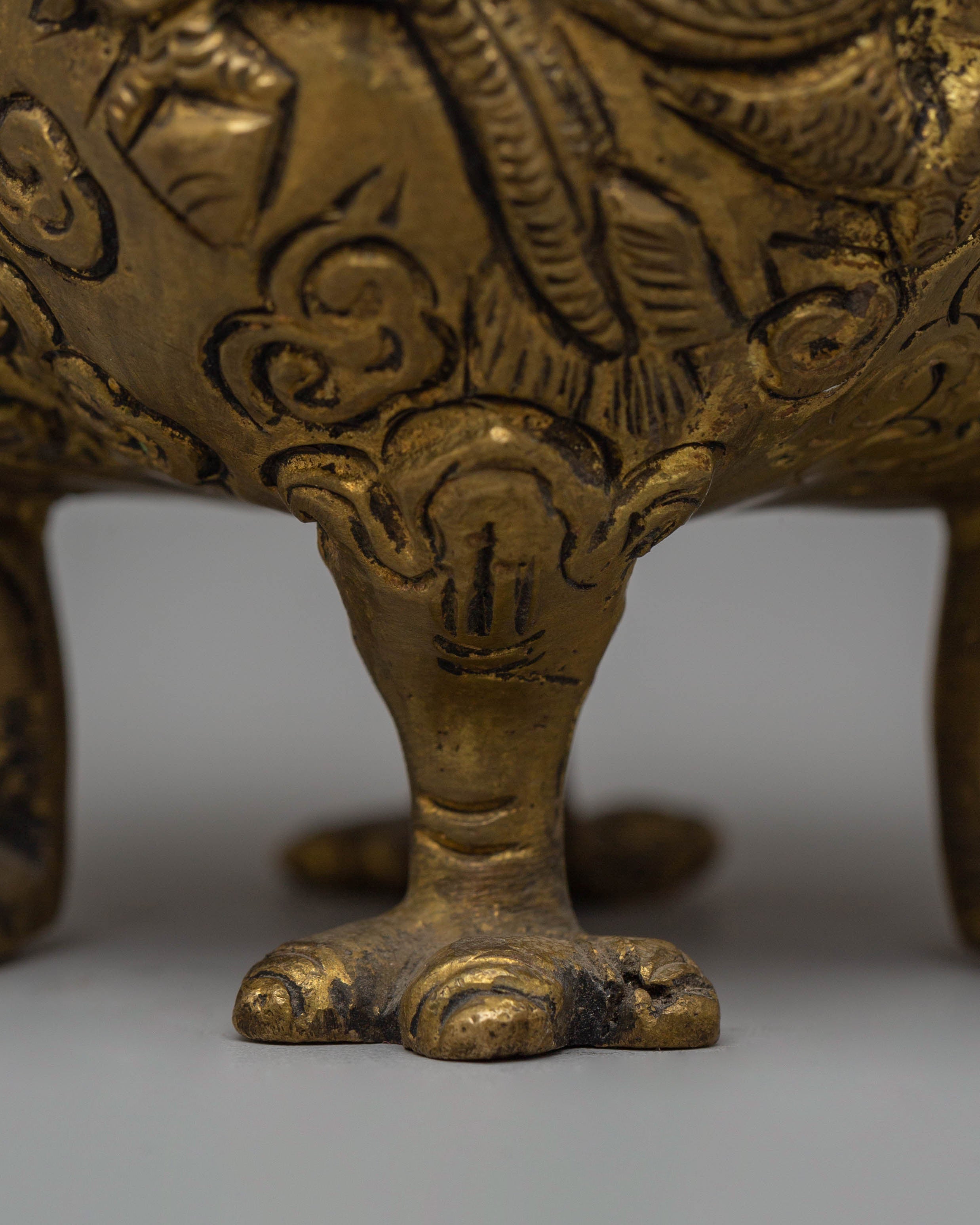 Handmade Dragon Motifs Incense Burner | Brass Ritual Decor