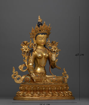 White Tara 48cm Elegantly Gold Gilded Statue | Embodiment of Serenity and Grace