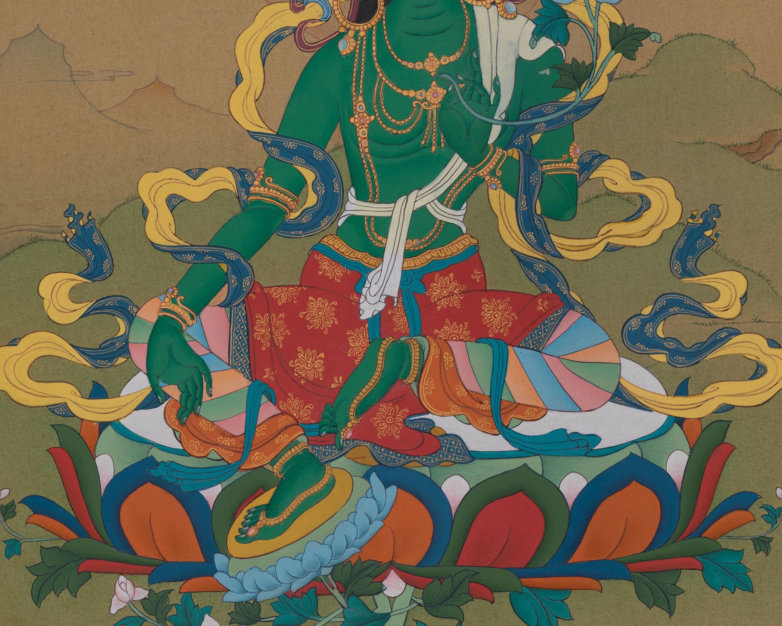 Goddess Green Tara Tibetan Thangka | Buddhist Artwork of Compassion and Protection