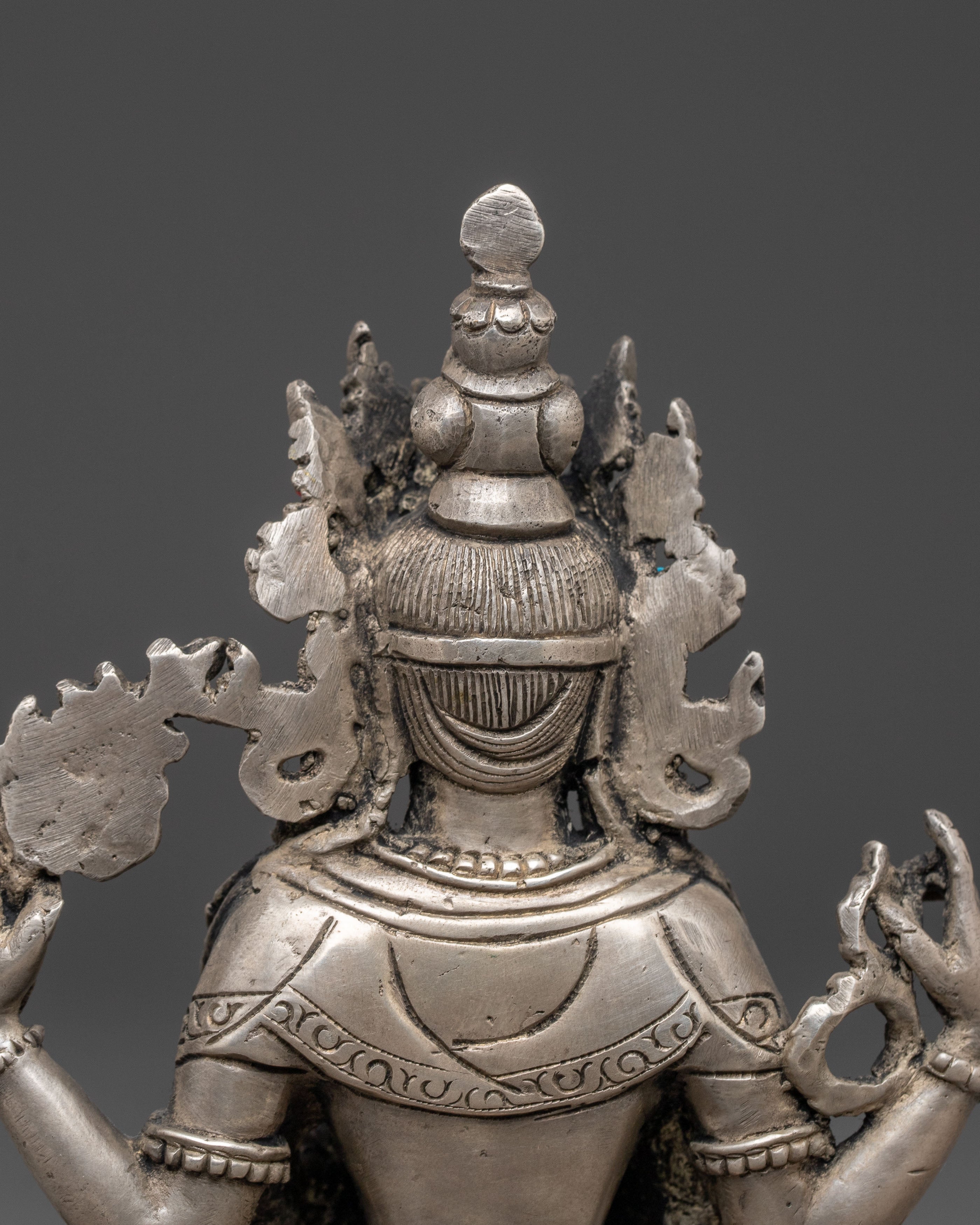 Handmade Silver Chenrezig Statue | Compassion Buddha Sculpture
