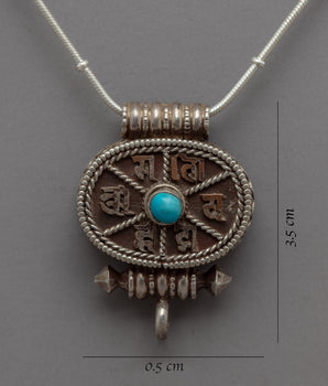 Turquoise Mantra Silver Locket | Engraved with Sacred Mantras