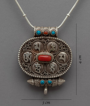 Oval Shaped Sterling Silver Buddhist Locket to Unlock Your Mindfulness | Zen Jewelry for Inner Peace