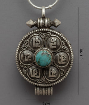 Small Silver Locket | Genuine Turquoise Adorned Locket