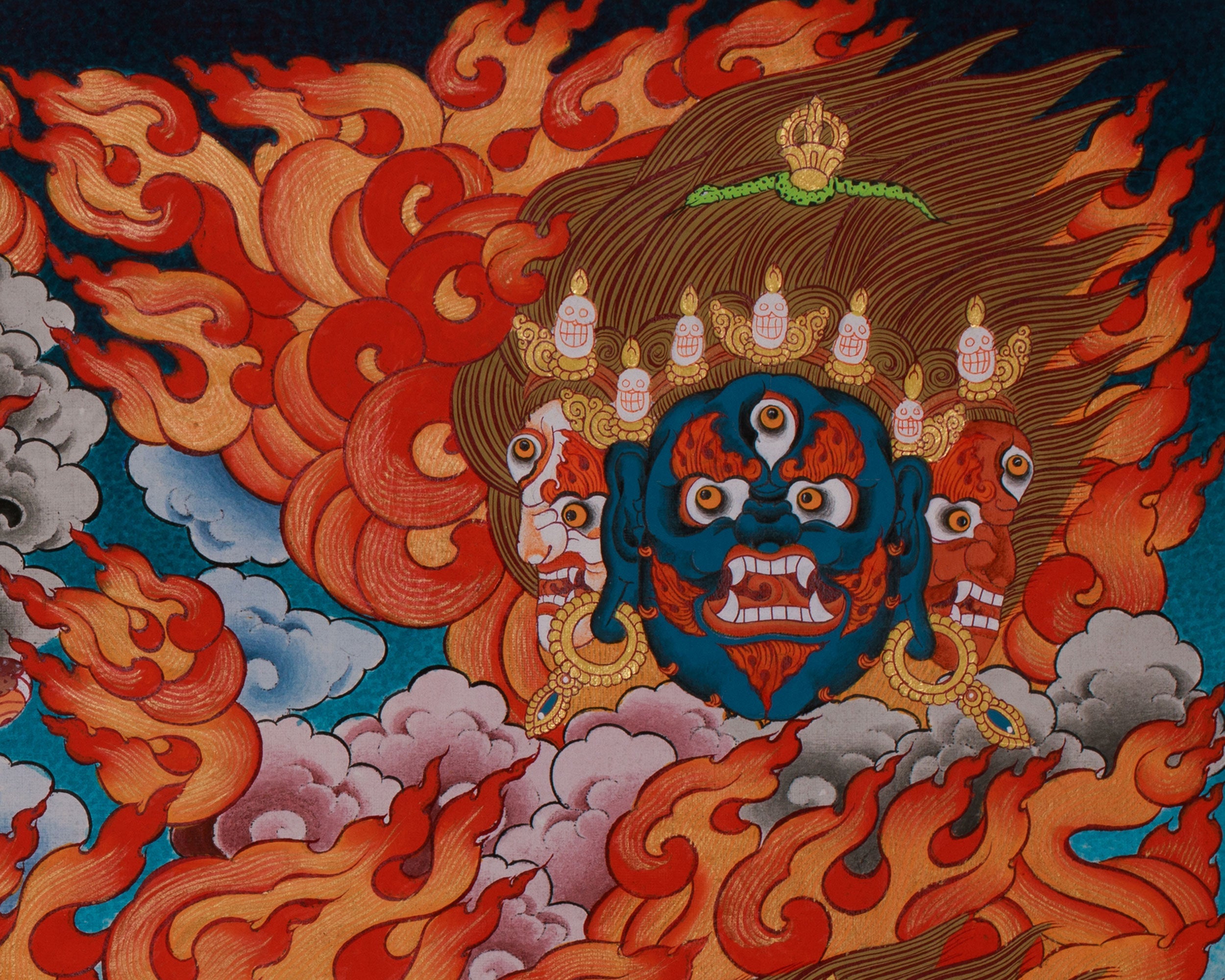 Yamantaka Head Thangka Painting | Guardian Against Ignorance, Fear, and Spiritual Obstacles