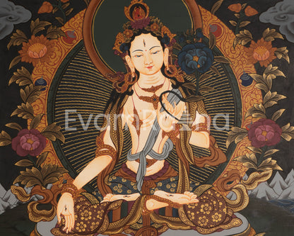 Jhambala Kubera and Manjushri Thangka | HandPainted Buddhist Thangka