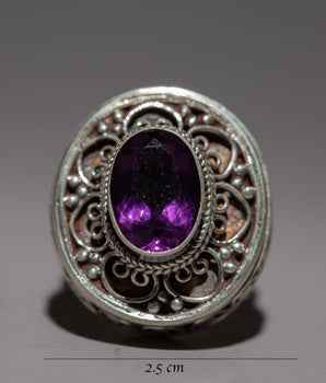 Sterling Silver Amethyst Ring | Radiant Amethyst Centerpiece