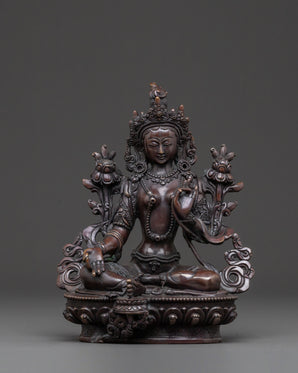 Green Tara Statue | Handcrafted Oxidized Copper Art