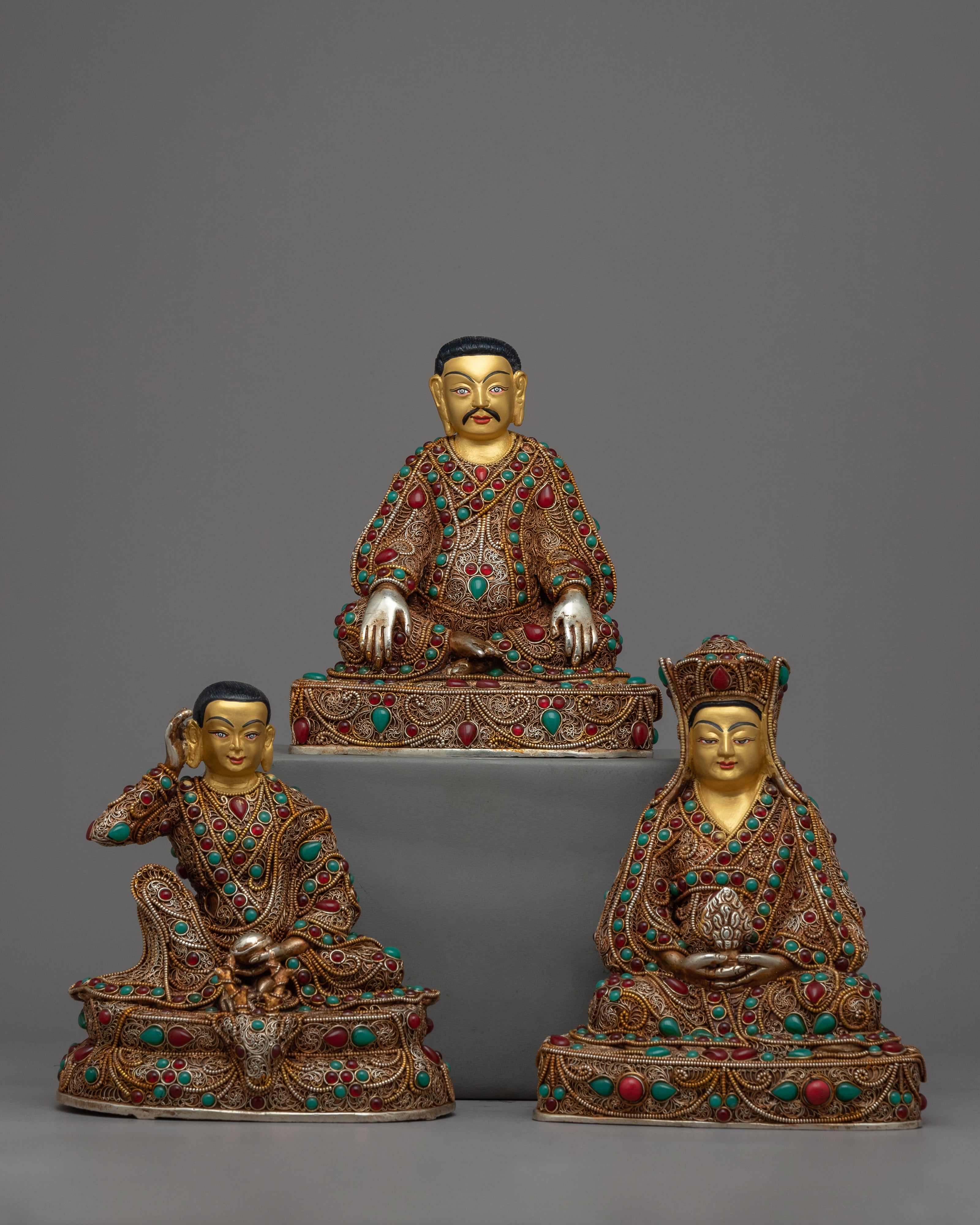 Tibetan Buddhist Master Statue Set | Milarepa, Marpha & Gampopa | Tibe