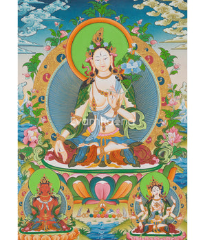 Handcrafted White Tara Thangka Painting