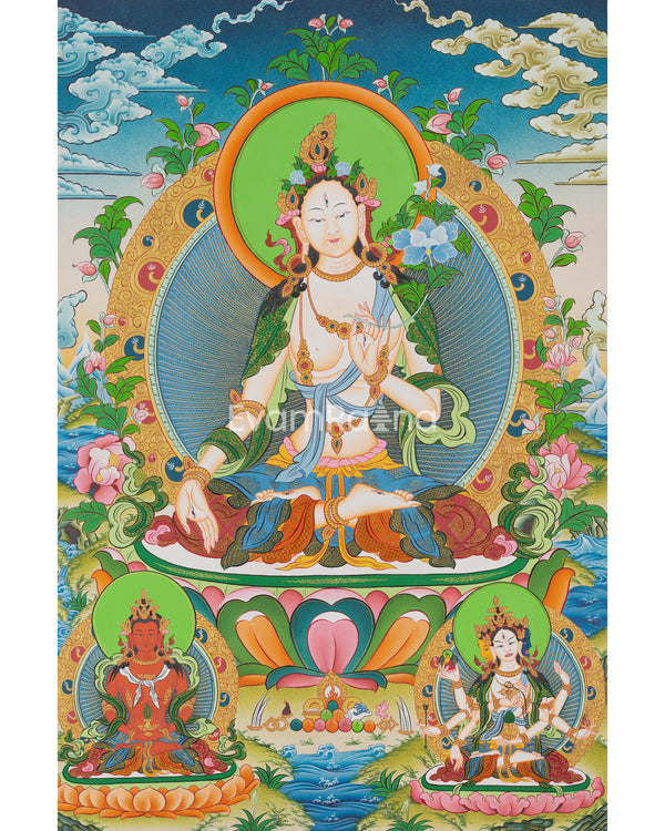 Handcrafted White Tara Thangka Painting