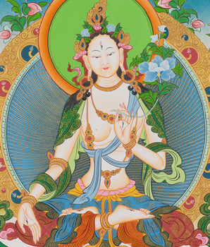 Handcrafted White Tara Thangka Painting | Power of Healing and Longevity