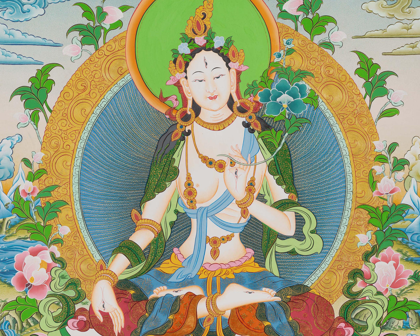 Handcrafted White Tara Thangka Painting | Power of Healing and Longevity