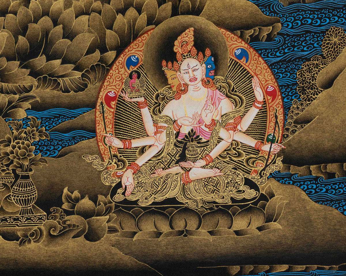 Golden Hued White Tara Canvas Print | High-Quality Giclee Print of Healing Deities