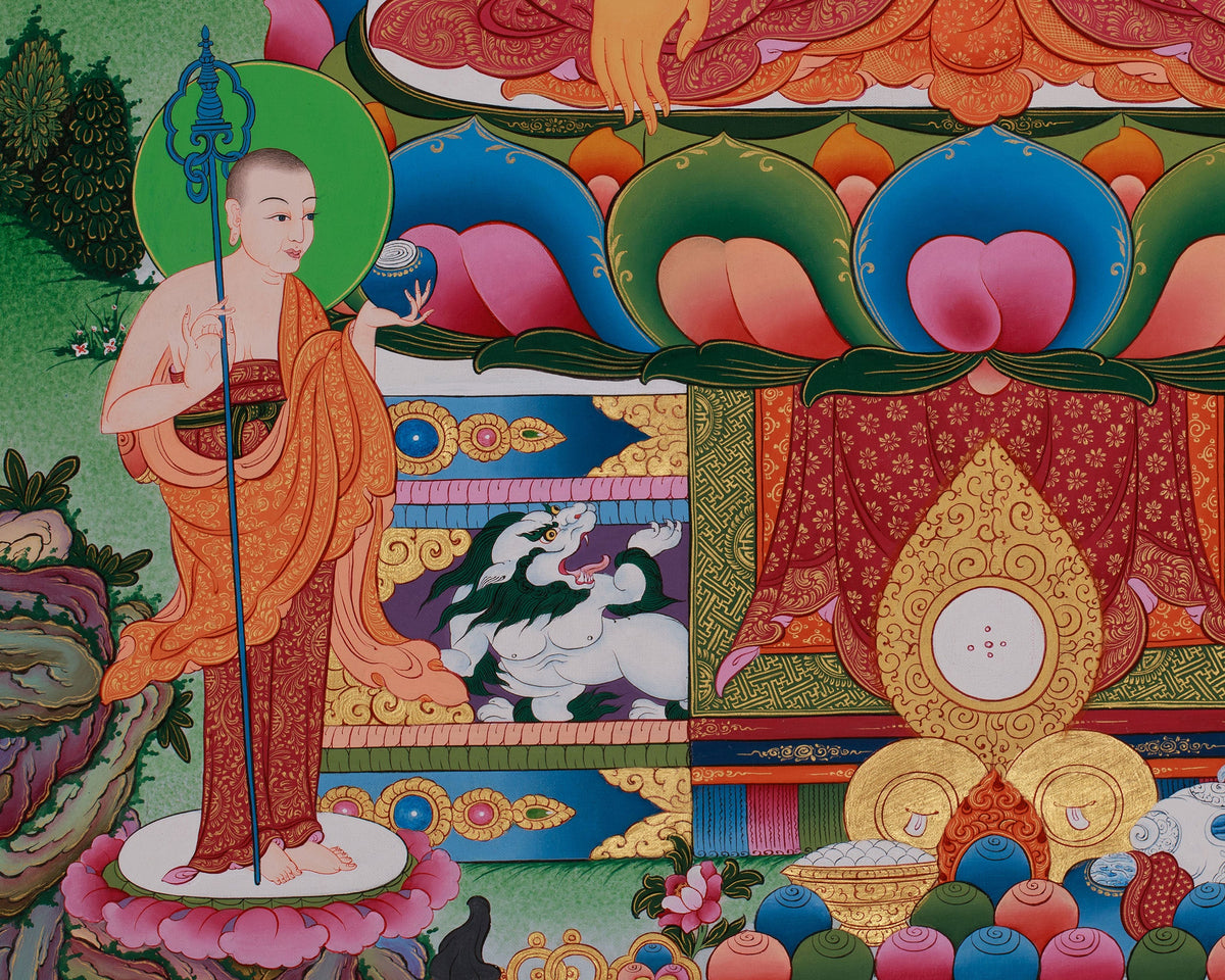 Traditional Buddha Thangka | Shakyamuni in Vajra Posture with Disciples
