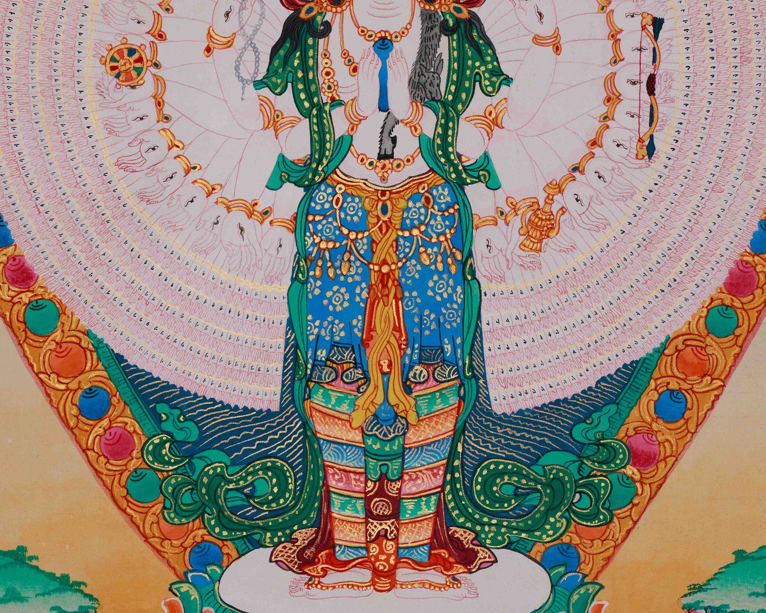 Tibetan 1000 Armed Chenrezig Thangka | Avalokiteshvara Art | Compassion Deity