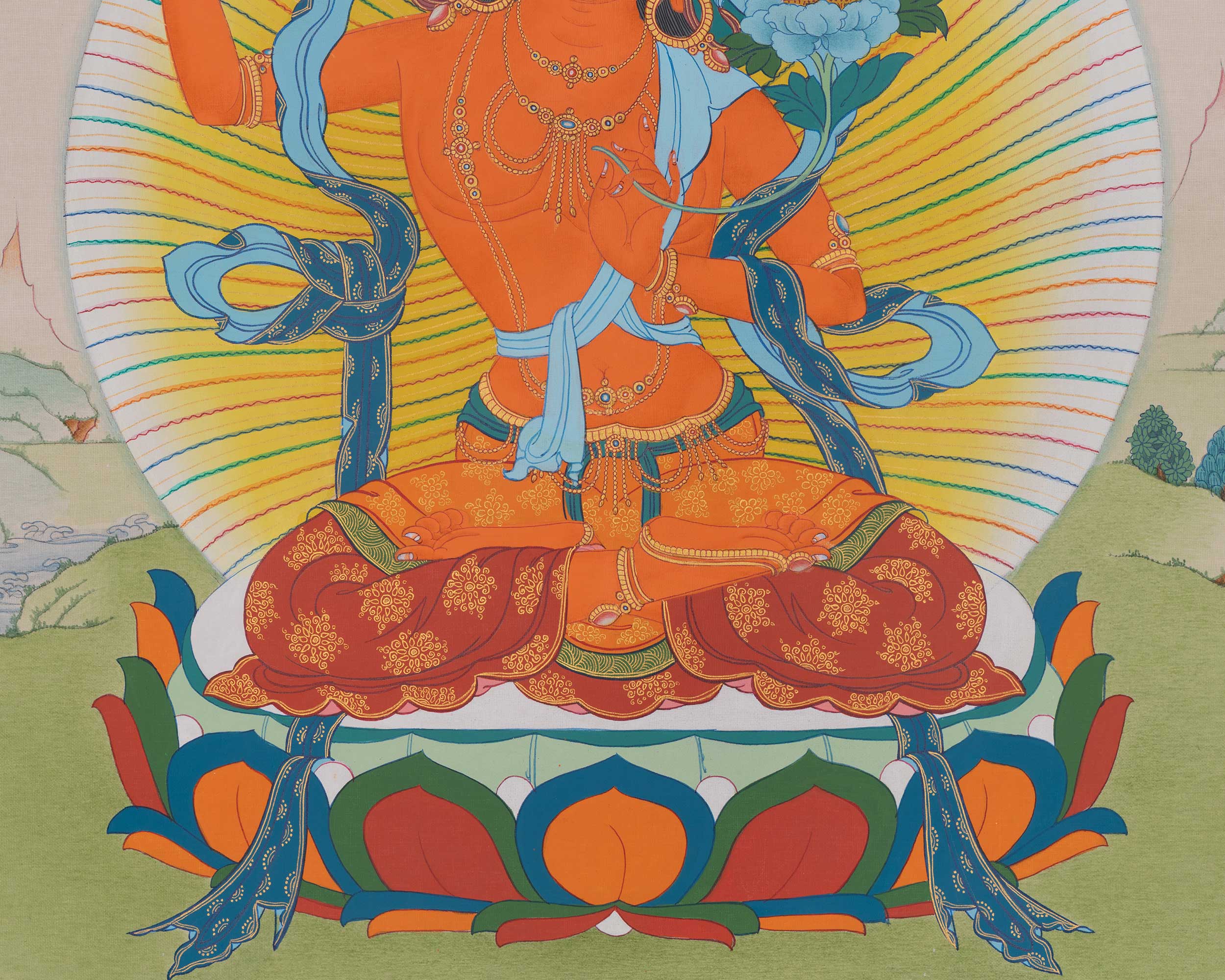 Manjushri Wisdom Deity Artwork | Tibetan Thangka of Enlightened Knowledge