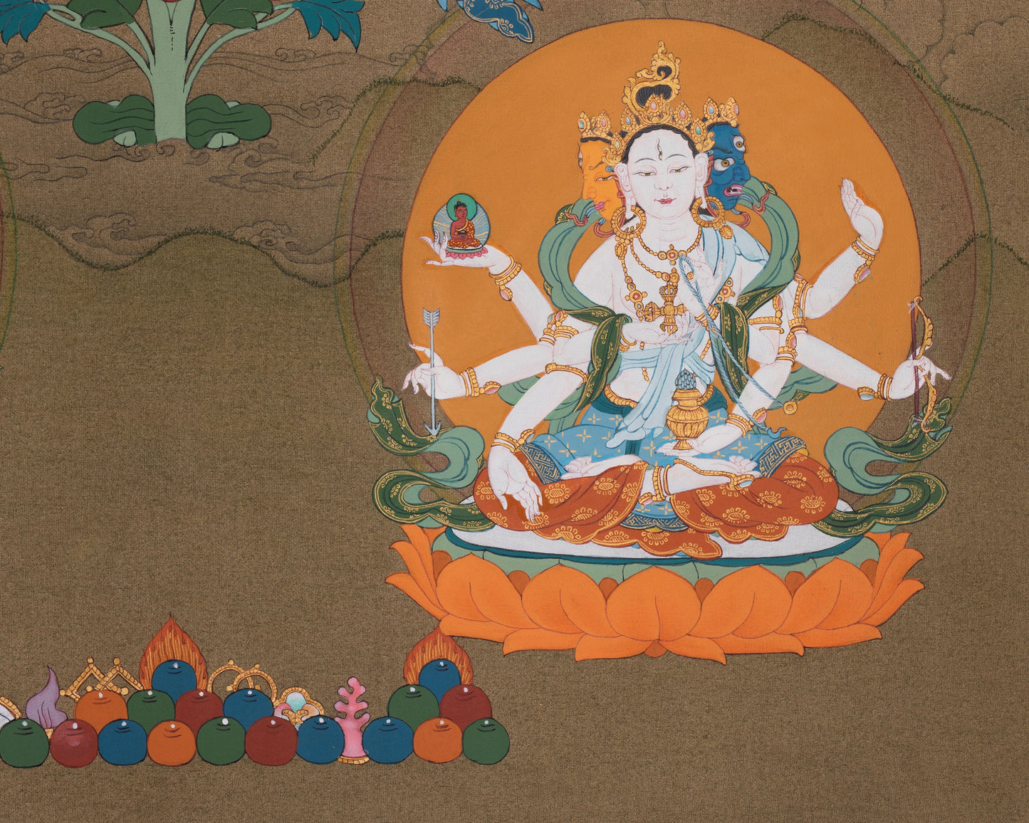 Sacred Three Long Life Deities Thangka | White Tara, Amitayus Buddha and Namgyalma