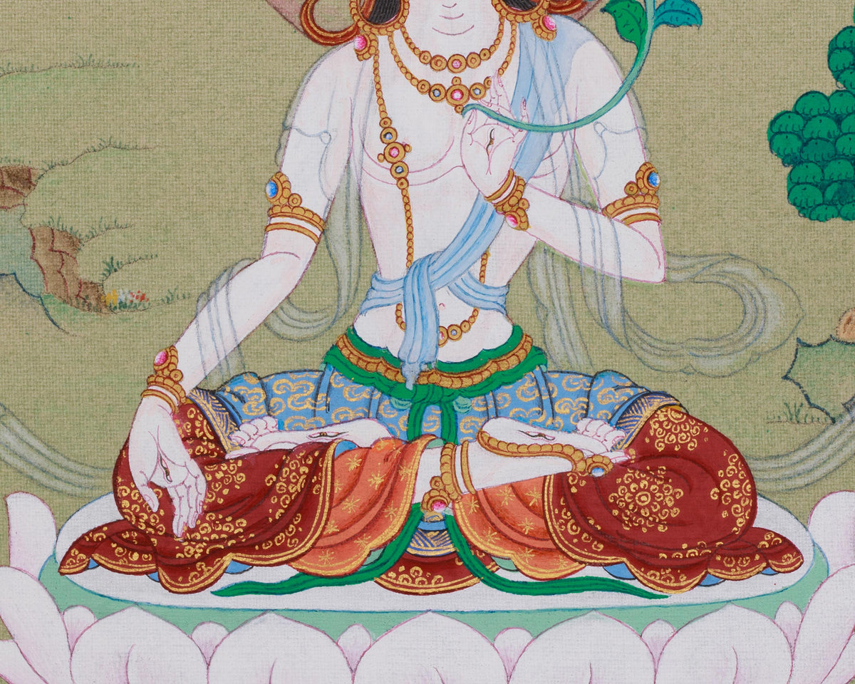 Divine Thangka Of White Tara | Tibetan Artwork | Spiritual Altar