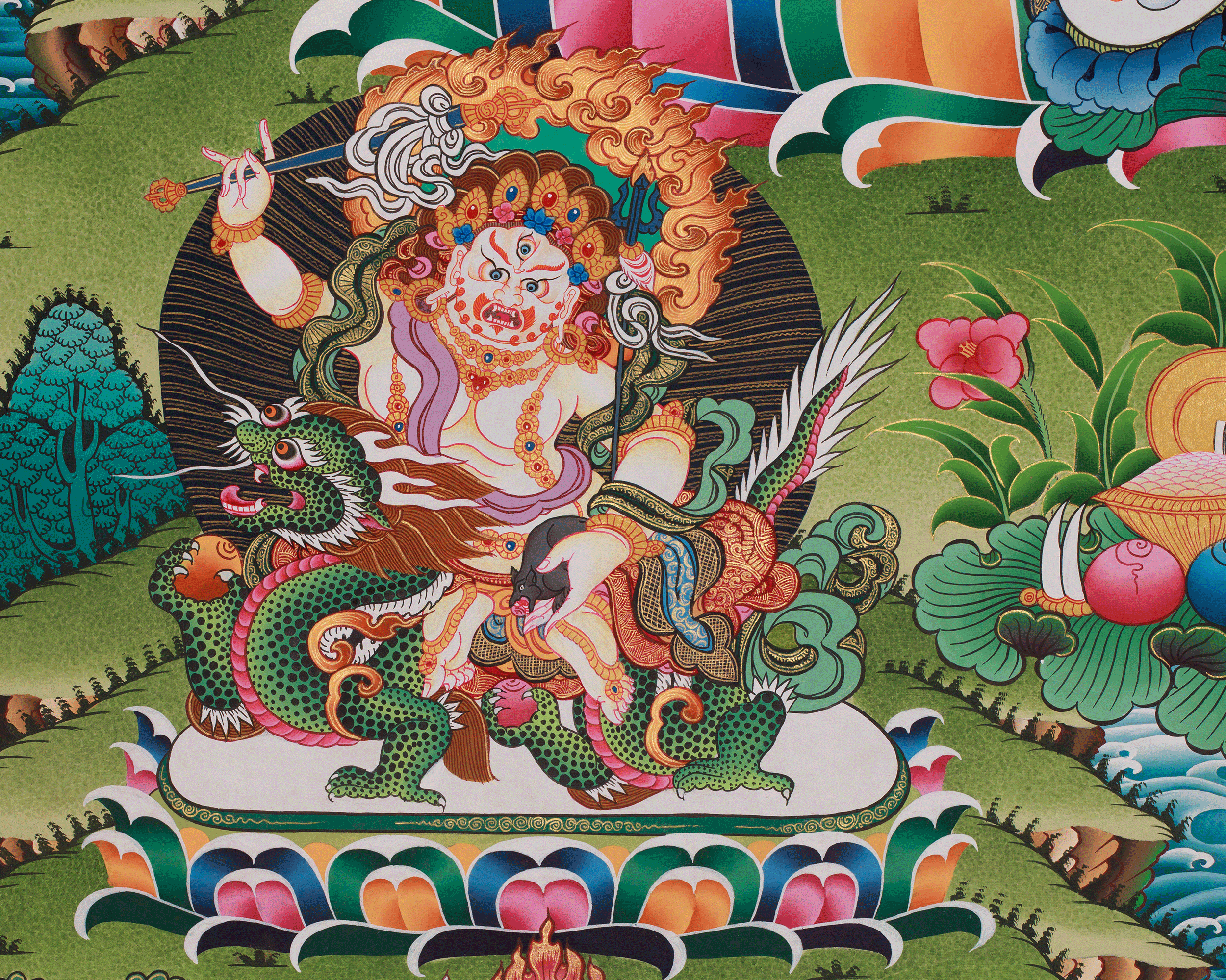 Five Dzambhala Thangka | Embodiments of Abundance in Tibetan Buddhism