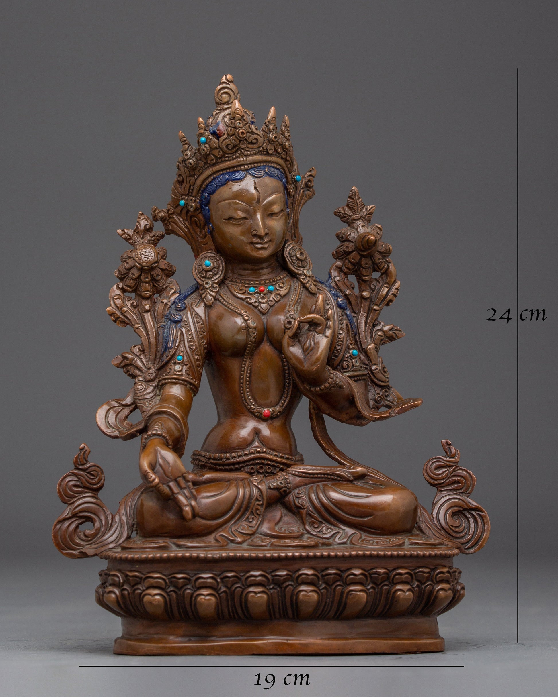 Oxidized Copper Statue of White Tara