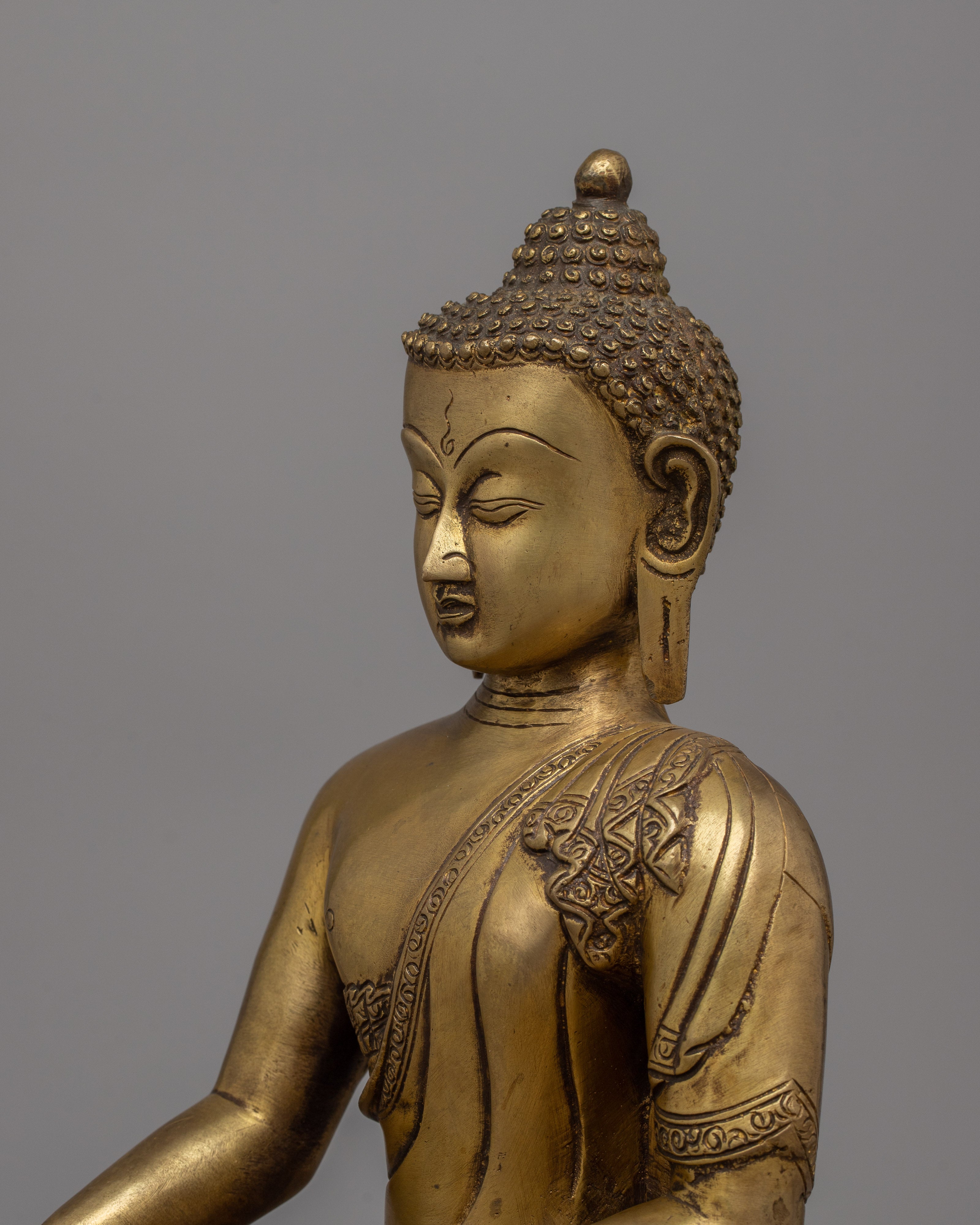 Brass Buddha Shakyamuni Statue | Sacred Spiritual Sculpture