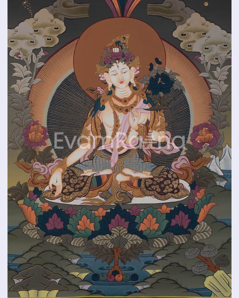 Original Hand-Painted White Tara Thangka 