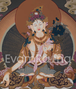Original Hand-Painted White Tara Thangka Religious Art | Goddess of Healing