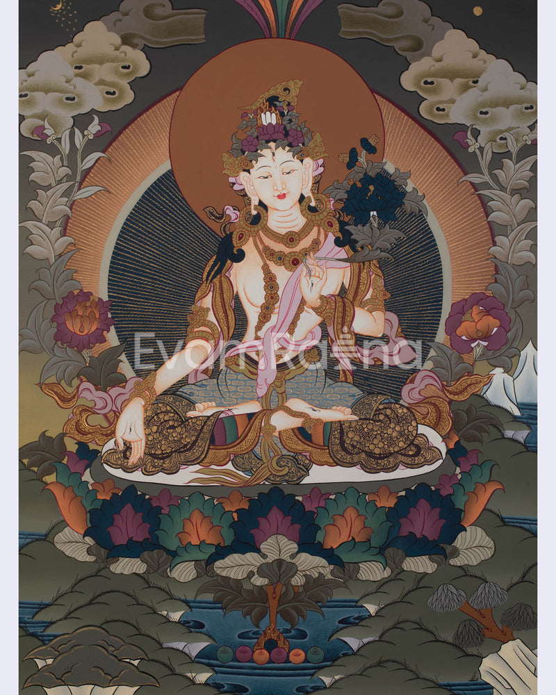 Original Hand-Painted White Tara Thangka Religious Art | Goddess of Healing