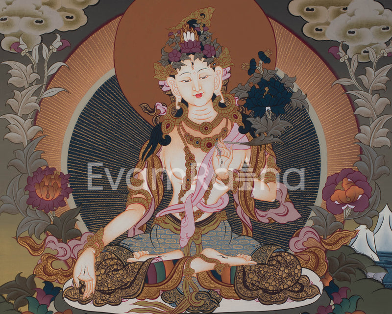 Original Hand-Painted White Tara Thangka Religious Art | Goddess of Healing