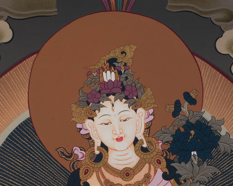 Original Hand-Painted White Tara Thangka Religious Art | Goddess of Healing