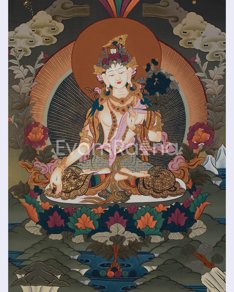 Original Hand-Painted White Tara Thangka Religious Art | Goddess of Healing