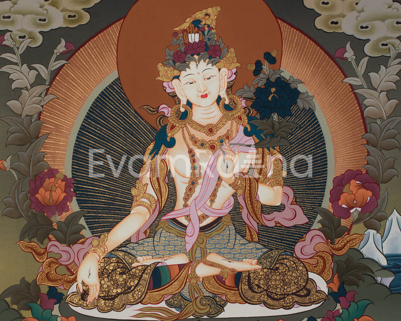 Original Hand-Painted White Tara Thangka Religious Art | Goddess of Healing