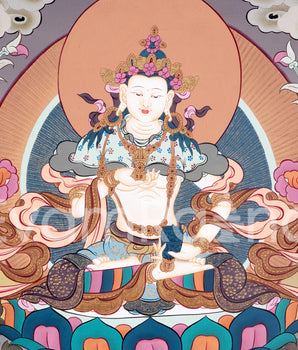 Brocade Mounted Vajrasattva Dorje Sempa | Original Hand-Painted Buddhist Thangka Painting