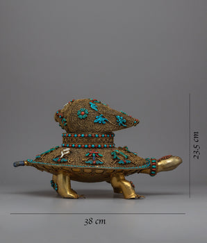 Enjoy the unparalleled beauty of the Turtle with Conch Shell at the top, a masterpiece that transcends artistry and spirituality. 