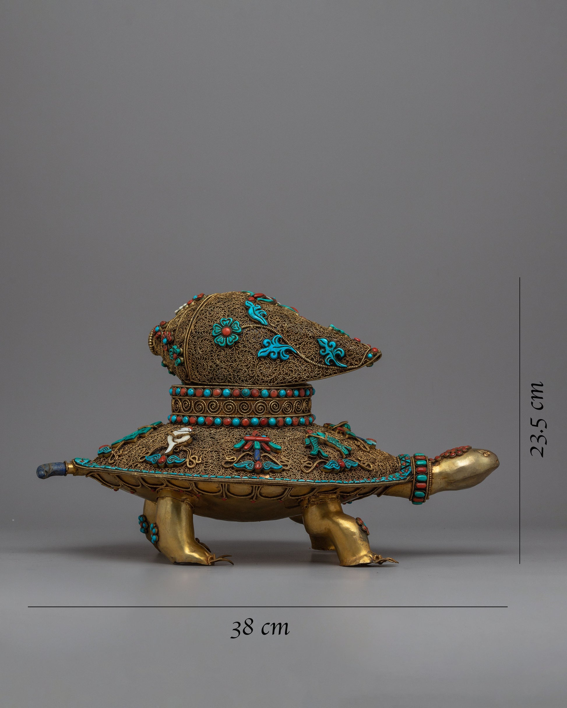 Enjoy the unparalleled beauty of the Turtle with Conch Shell at the top, a masterpiece that transcends artistry and spirituality.