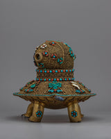 Turquoise Coral Turtle with Conch Shell At Top