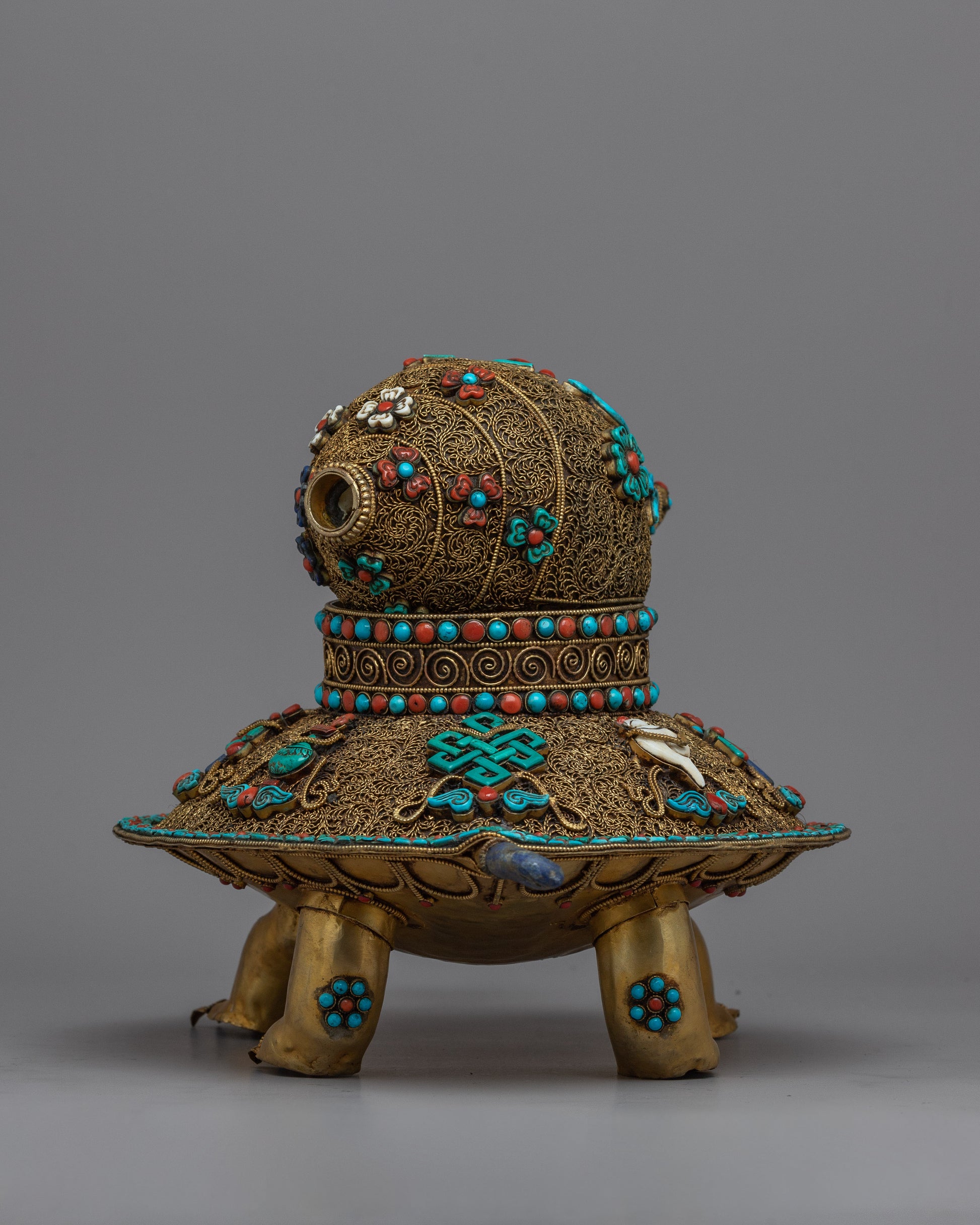 Turquoise Coral Turtle with Conch Shell At Top