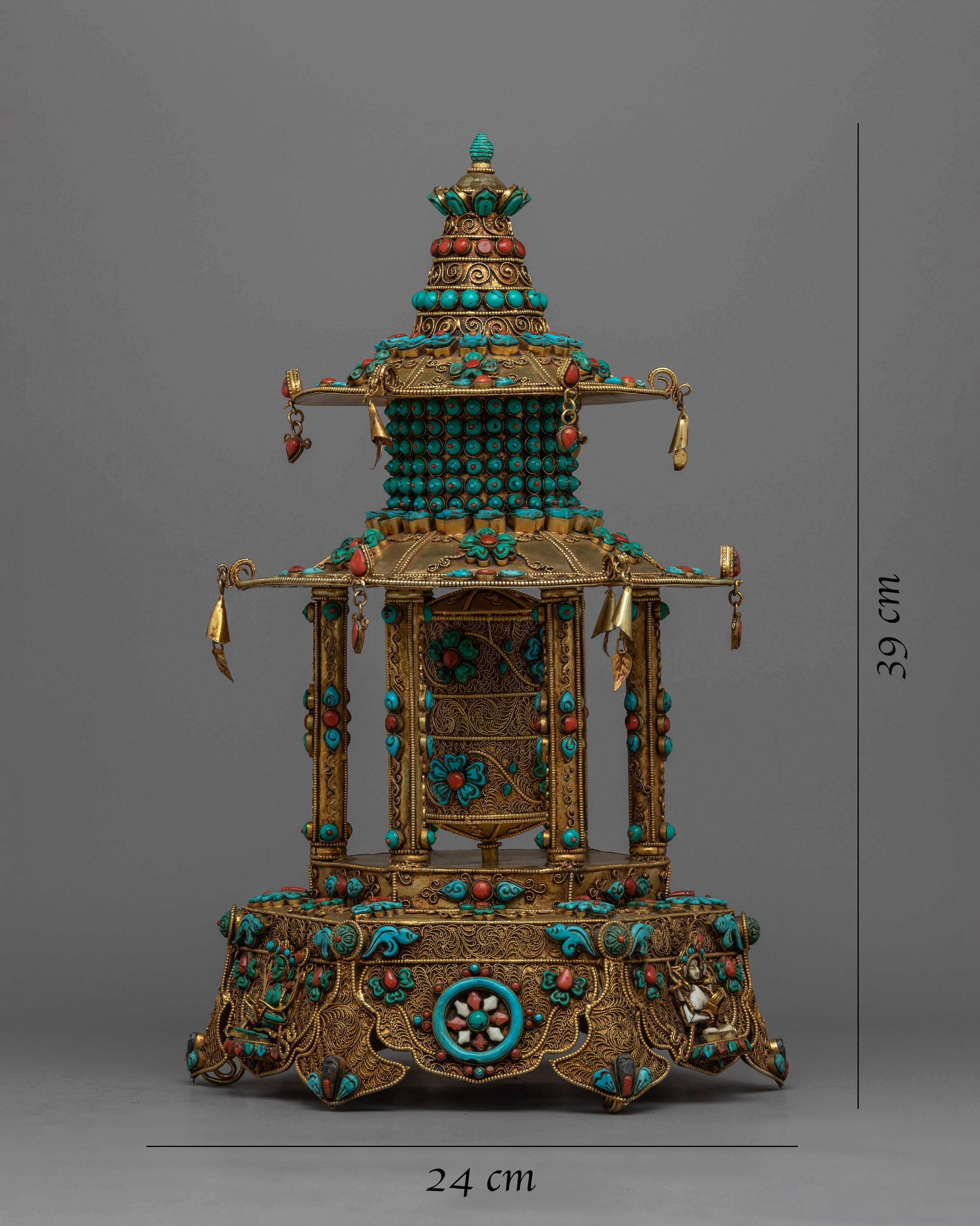 Meditative Turquoise & Coral Prayer Wheel |  Artifact for Spiritual Practice and Mindfulnes