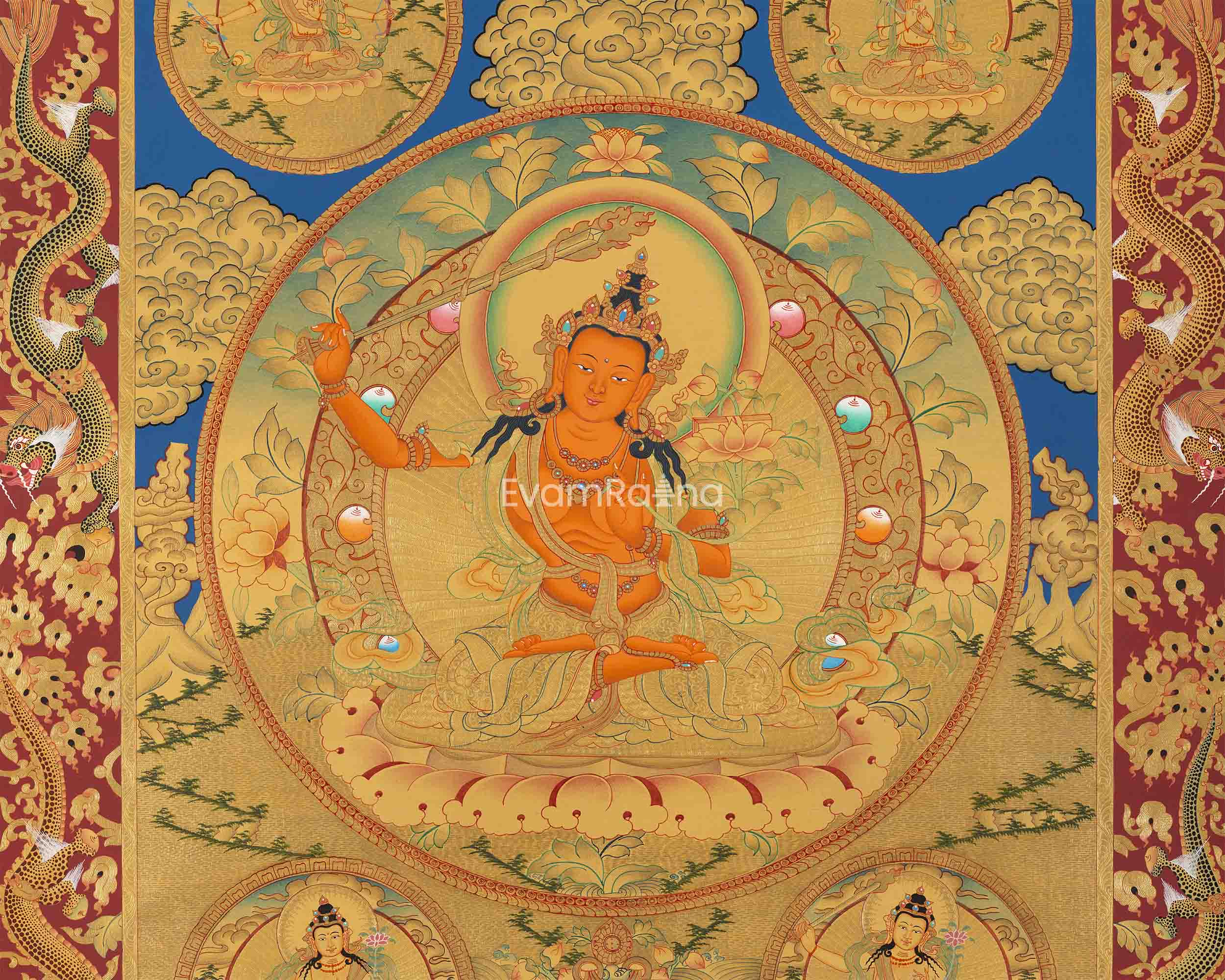 5 Forms of Manjushri Art Print For Daily Wisdom Preaching | The Bodhisattva Of Wisdom Giclee Print