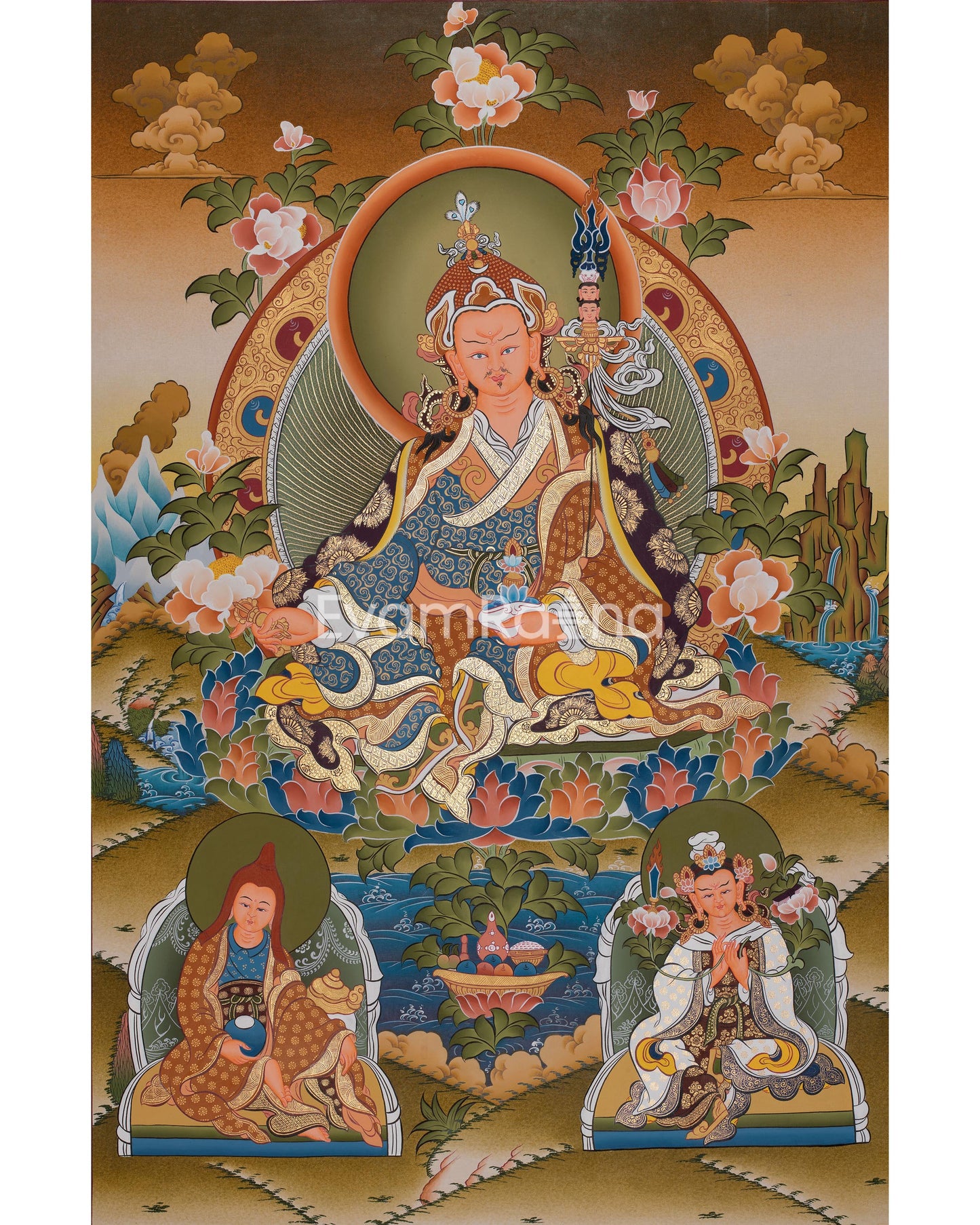 Guru Rinpoche/Guru Padmasambhava Thangka | Tibetan Wall Arts | Handmade Thangka For Home and Office Decor |