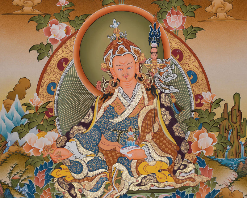 Guru Rinpoche/Guru Padmasambhava Thangka | Tibetan Wall Arts | Handmade Thangka For Home and Office Decor |