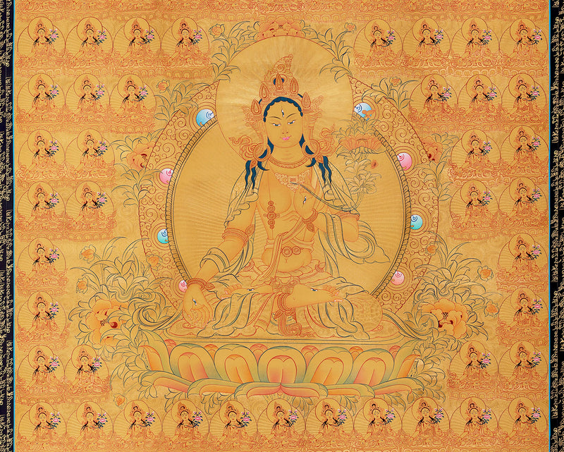 Genuine 24K Gold 108 White Tara | Original Hand-Painted Female Bodhisattva Thangka