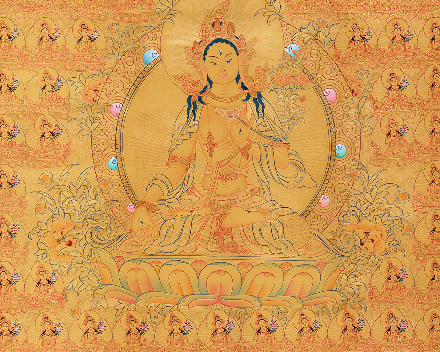 Genuine 24K Gold 108 White Tara | Original Hand-Painted Female Bodhisattva Thangka