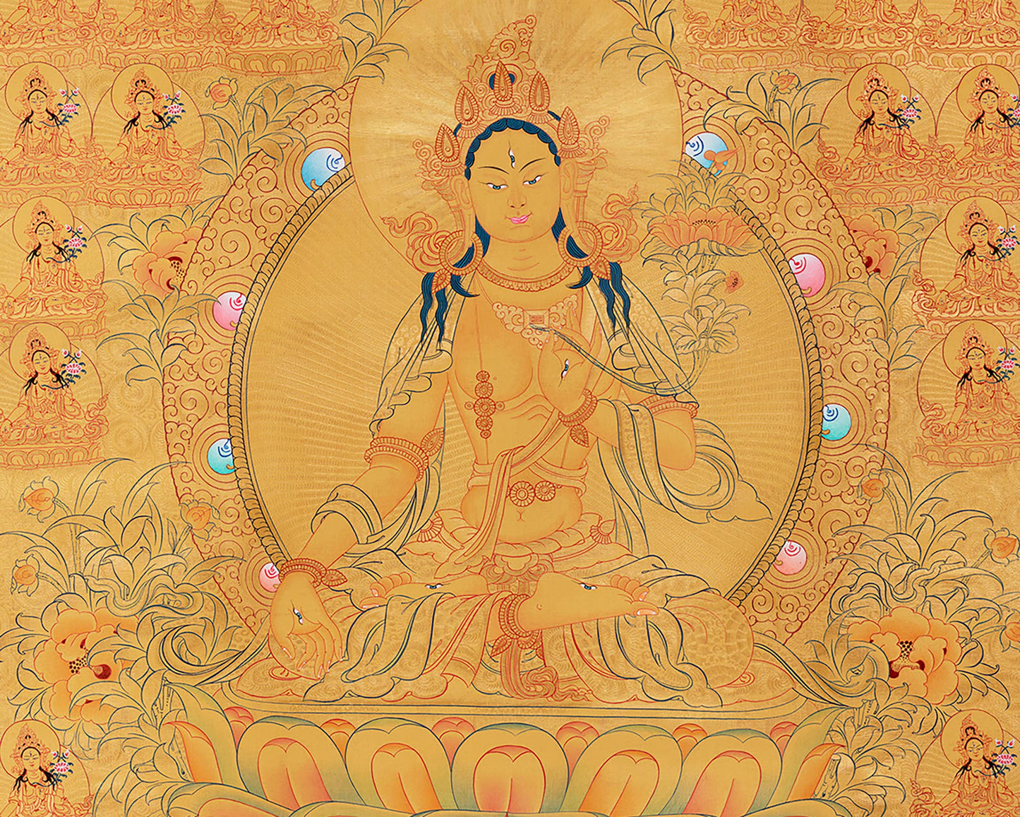 Genuine 24K Gold 108 White Tara | Original Hand-Painted Female Bodhisattva Thangka